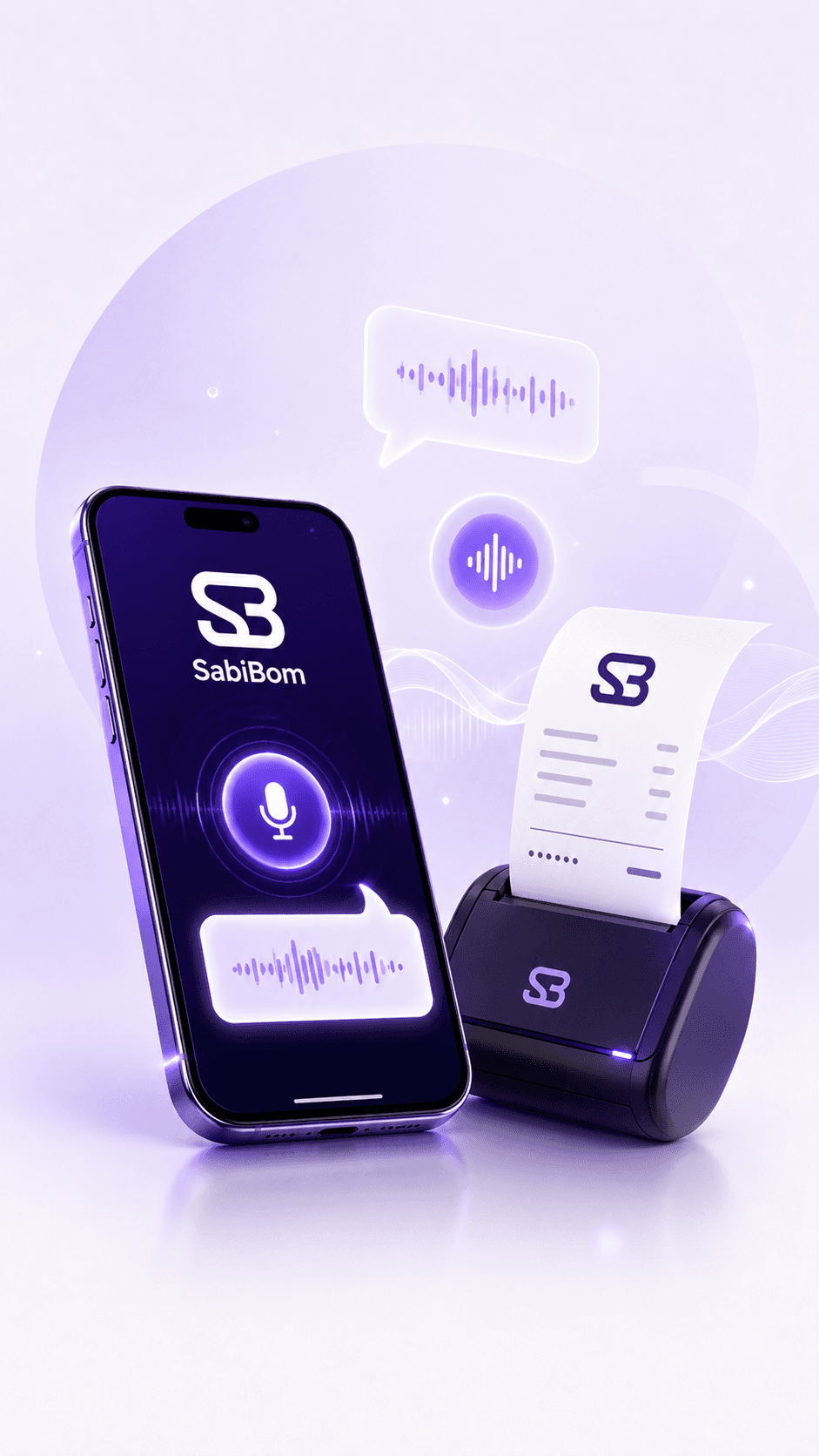 Small-business owner in shop environment using SabiBom app for daily operations.